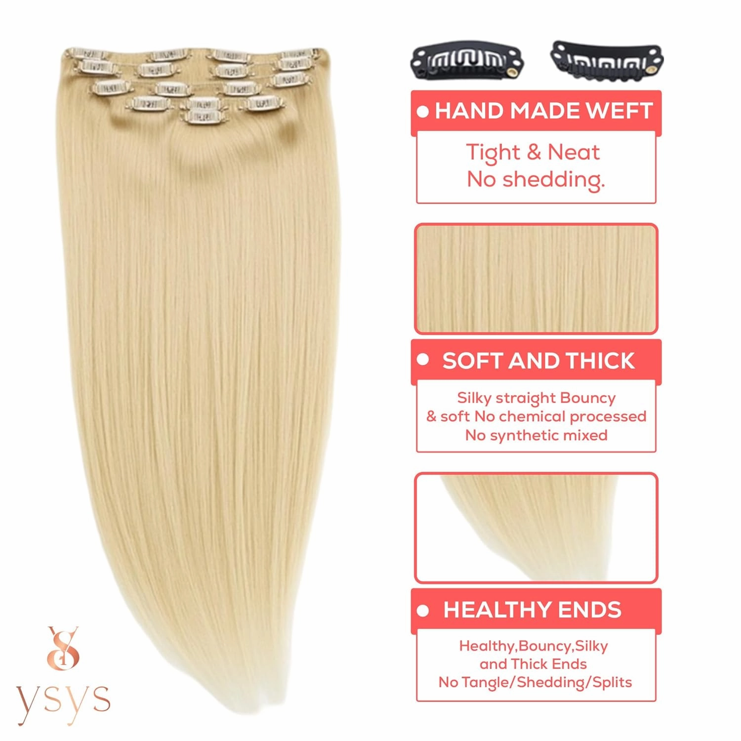 Clip in Hair Extensions - 100% Human Hair Remy Hair Extensions for Women - 7 Pieces, 120g Seamless Clip ins for Extra Volume/Style - Natural Straight (Blond #613, 20 inches)