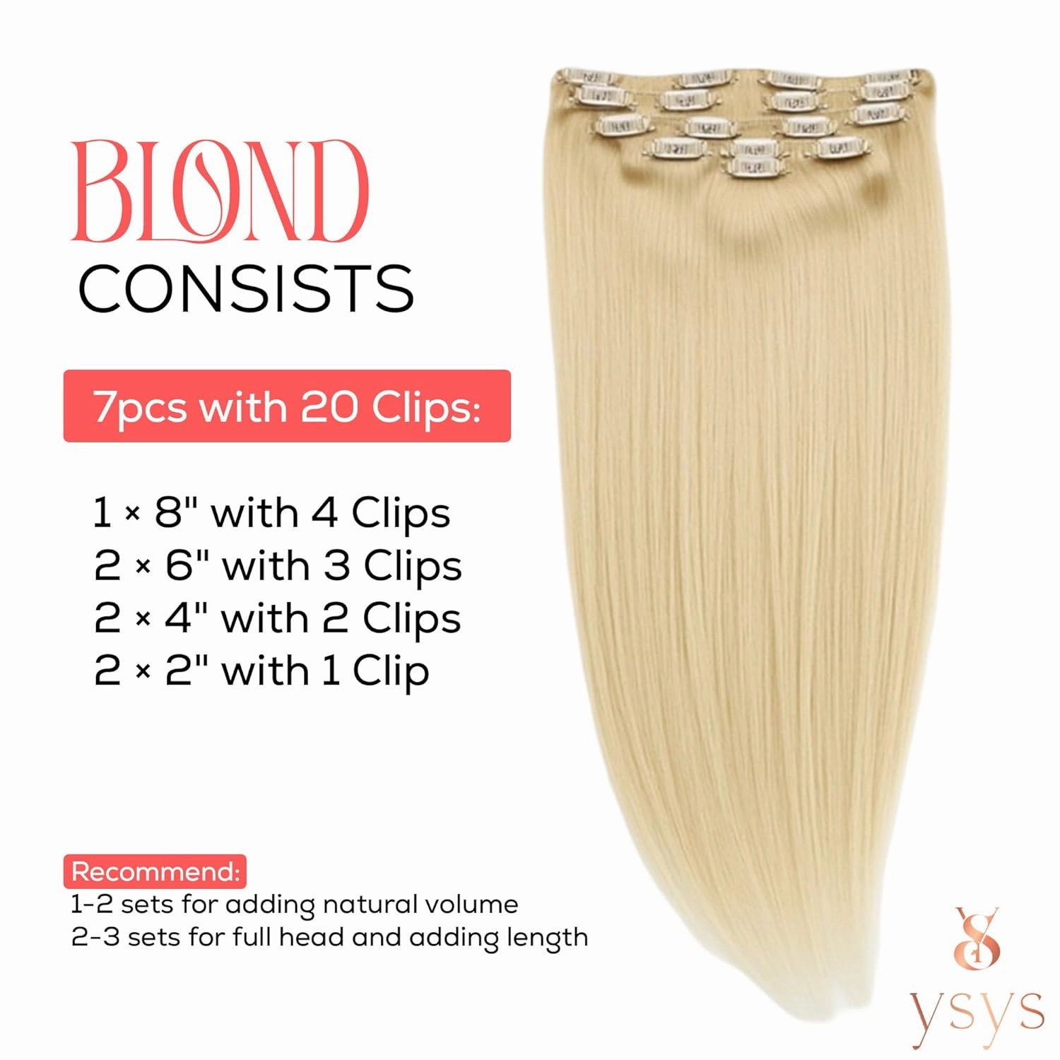 Clip in Hair Extensions - 100% Human Hair Remy Hair Extensions for Women - 7 Pieces, 120g Seamless Clip ins for Extra Volume/Style - Natural Straight (Blond #613, 20 inches)