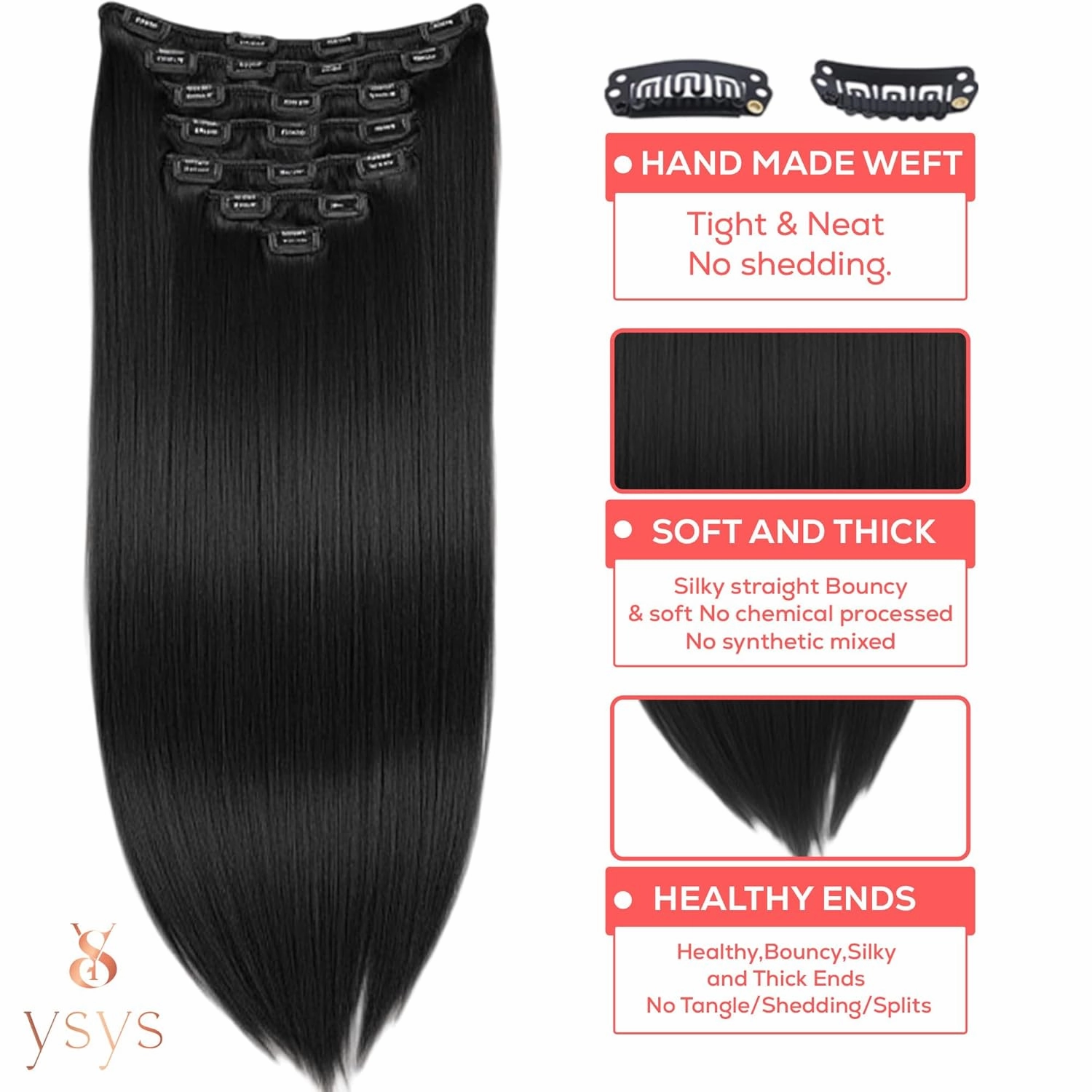 Clip in Hair Extensions - 100% Human Hair Remy Hair Extensions for Women - 7 Pieces, 120g Seamless Clip ins for Extra Volume/Style - Natural Straight (Natural Color #1B., 18 inches)