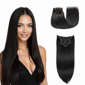 Clip in Hair Extensions - 100% Human Hair Remy Hair Extensions for Women - 7 Pieces, 120g Seamless Clip ins for Extra Volume/Style - Natural Straight (Natural Color #1B., 18 inches)