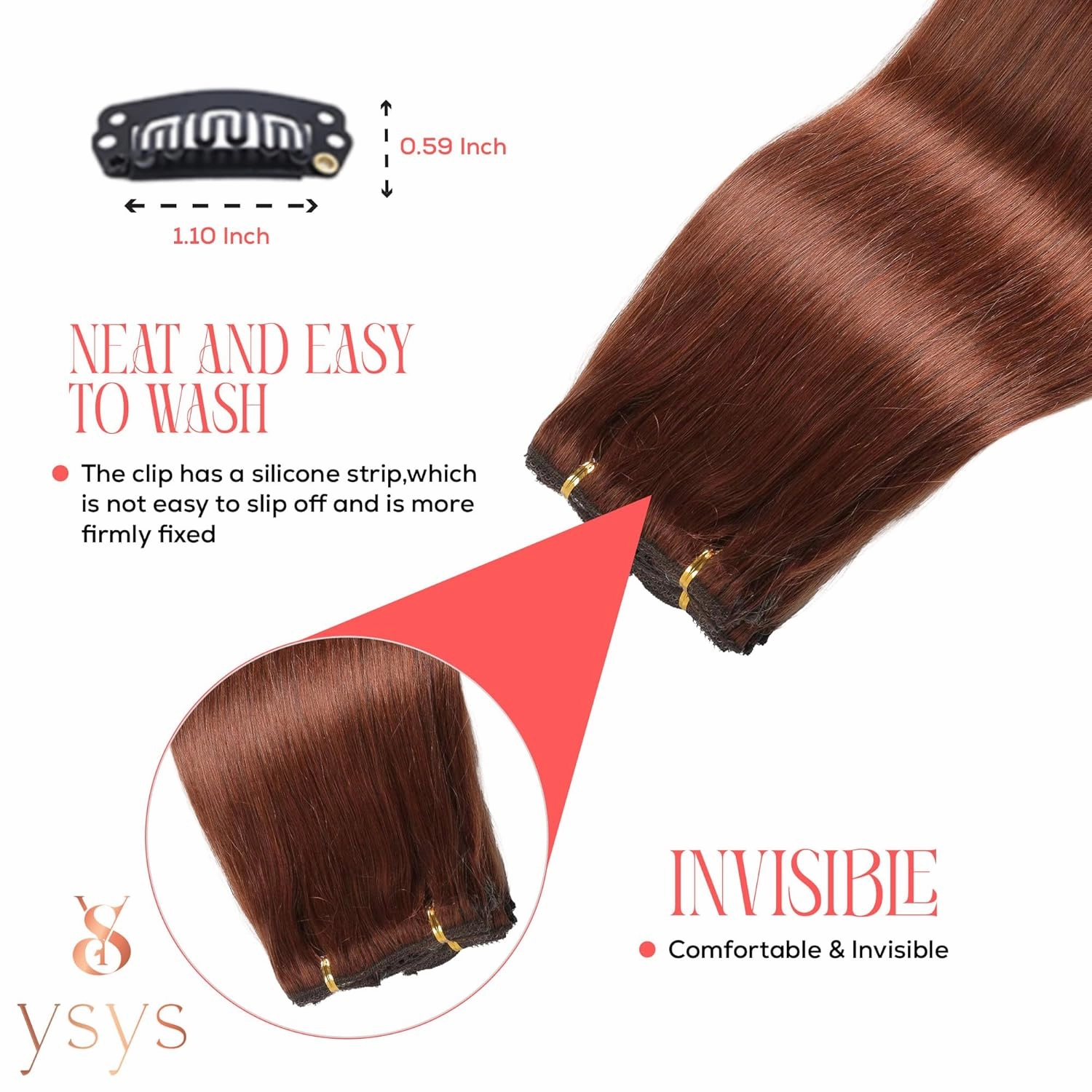 Clip in Hair Extensions - 100% Human Hair Remy Hair Extensions for Women - 7 Pieces, 120g Seamless Clip ins for Extra Volume/Style - Natural Straight (Reddish Brown #33, 18 inches)