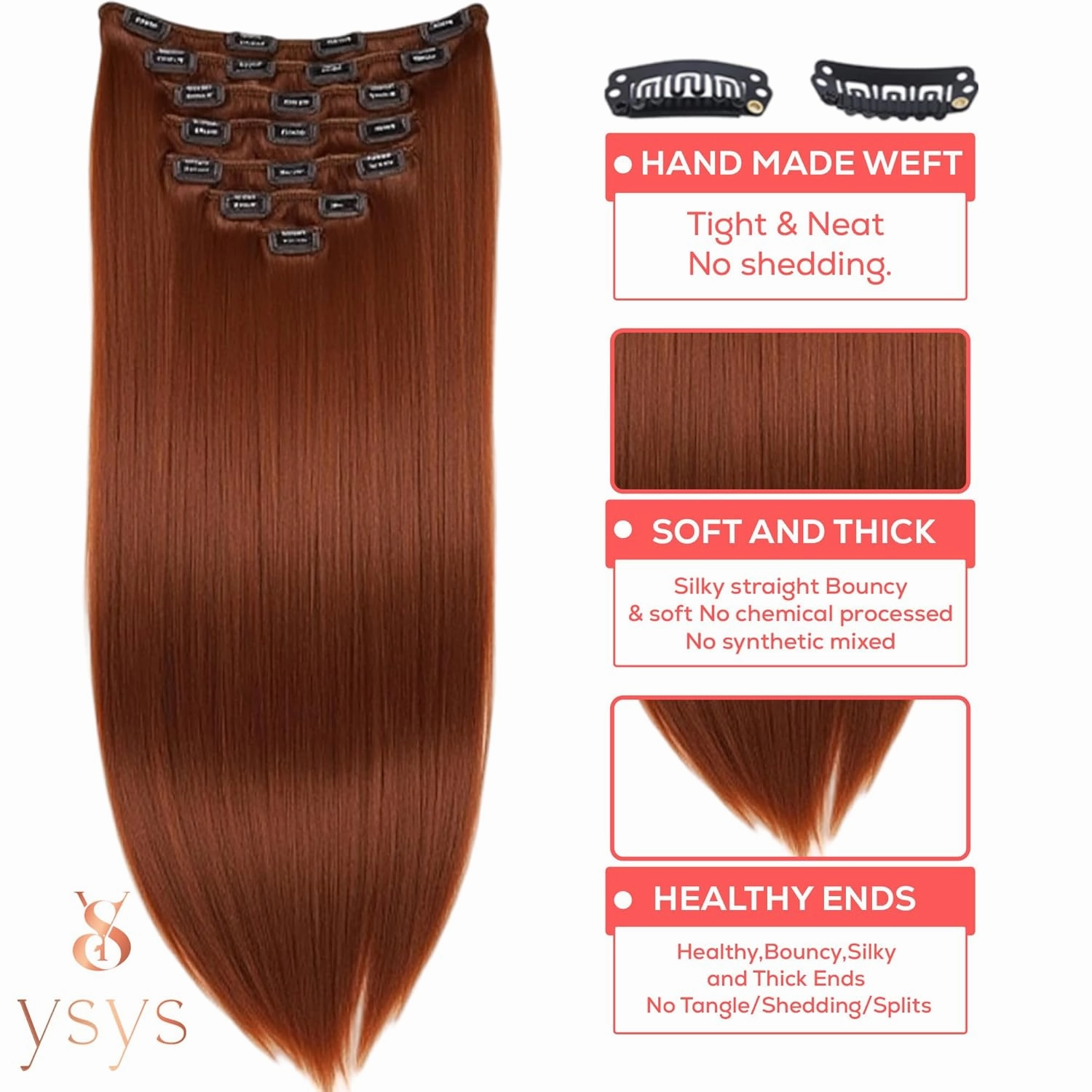 Clip in Hair Extensions - 100% Human Hair Remy Hair Extensions for Women - 7 Pieces, 120g Seamless Clip ins for Extra Volume/Style - Natural Straight (Reddish Brown #33, 18 inches)