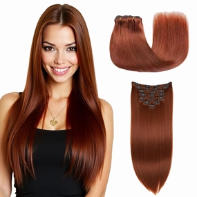 Clip in Hair Extensions - 100% Human Hair Remy Hair Extensions for Women - 7 Pieces, 120g Seamless Clip ins for Extra Volume/Style - Natural Straight (Reddish Brown #33, 18 inches)