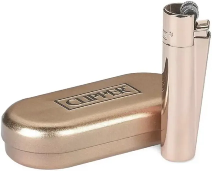 Clipper Metal Lighter - Assorted Rose Gold Color Bundles with KATZONE Silicone Protective Sleeve   Extra Flint System