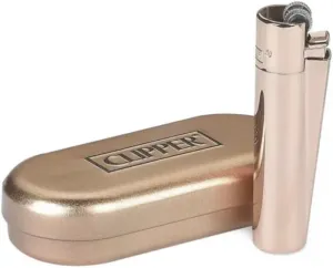 Clipper Metal Lighter - Assorted Rose Gold Color Bundles with KATZONE Silicone Protective Sleeve   Extra Flint System