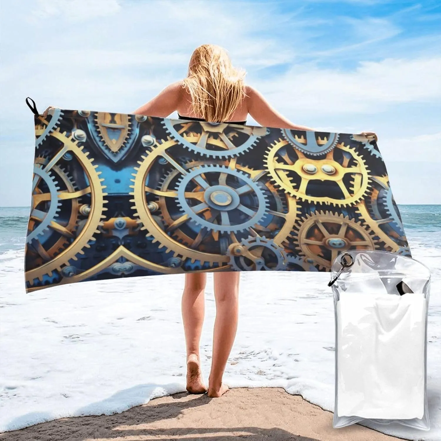 Clock Gears Premium Compact Microfiber Travel Towel-Featherlight & Quick Dry,Sand-Resistant Beach Towel for Swimming,Camping,Vacation Essentials with Carry Pouch