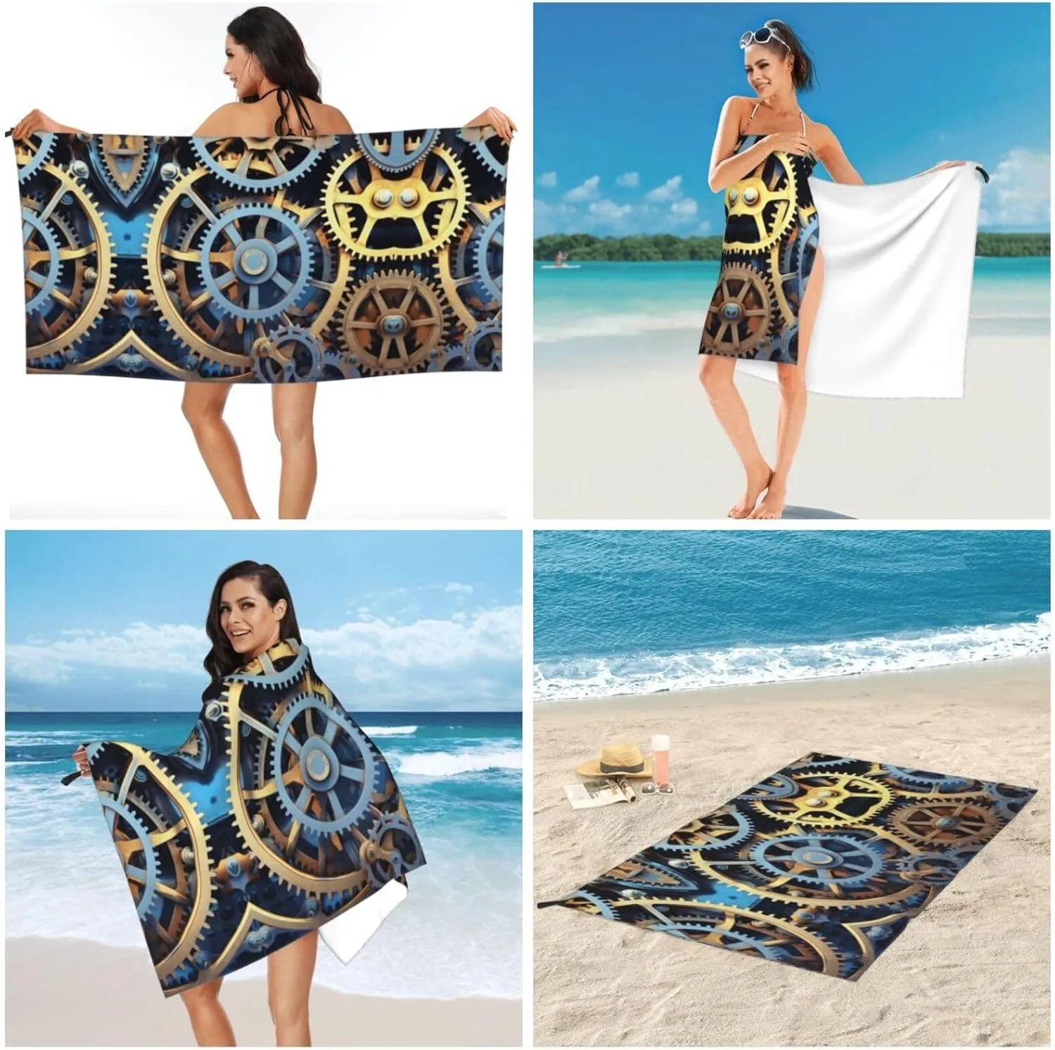 Clock Gears Premium Compact Microfiber Travel Towel-Featherlight & Quick Dry,Sand-Resistant Beach Towel for Swimming,Camping,Vacation Essentials with Carry Pouch