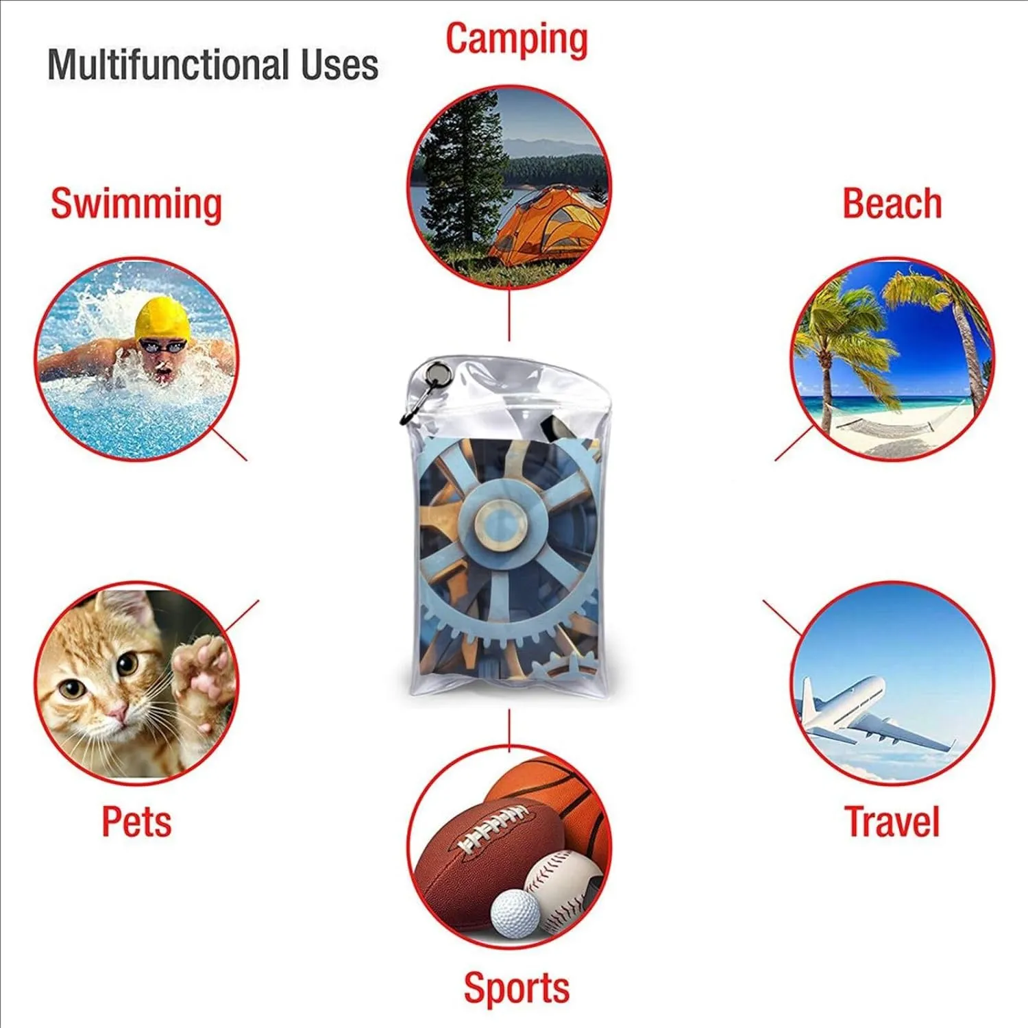 Clock Gears Premium Compact Microfiber Travel Towel-Featherlight & Quick Dry,Sand-Resistant Beach Towel for Swimming,Camping,Vacation Essentials with Carry Pouch