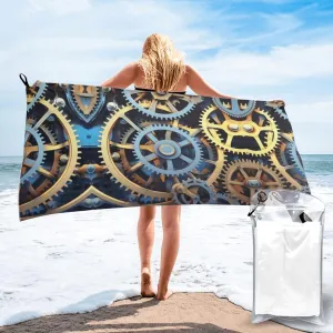 Clock Gears Premium Compact Microfiber Travel Towel-Featherlight & Quick Dry,Sand-Resistant Beach Towel for Swimming,Camping,Vacation Essentials with Carry Pouch