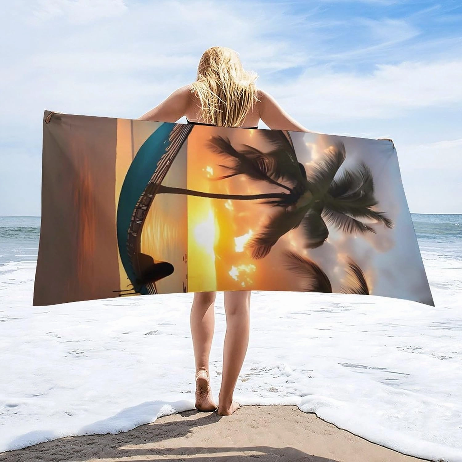 Coconut Beach Sunset Hammock Beach Towel 31x63 Inch - Oversized Sand-Free Swim Towel Ultra Quick-Dry Absorbent Bath Towels for Beach, Pool, Travel, Yoga - Lightweight & Compact for Adults Gift