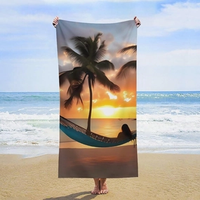 Coconut Beach Sunset Hammock Beach Towel 31x63 Inch - Oversized Sand-Free Swim Towel Ultra Quick-Dry Absorbent Bath Towels for Beach, Pool, Travel, Yoga - Lightweight & Compact for Adults Gift
