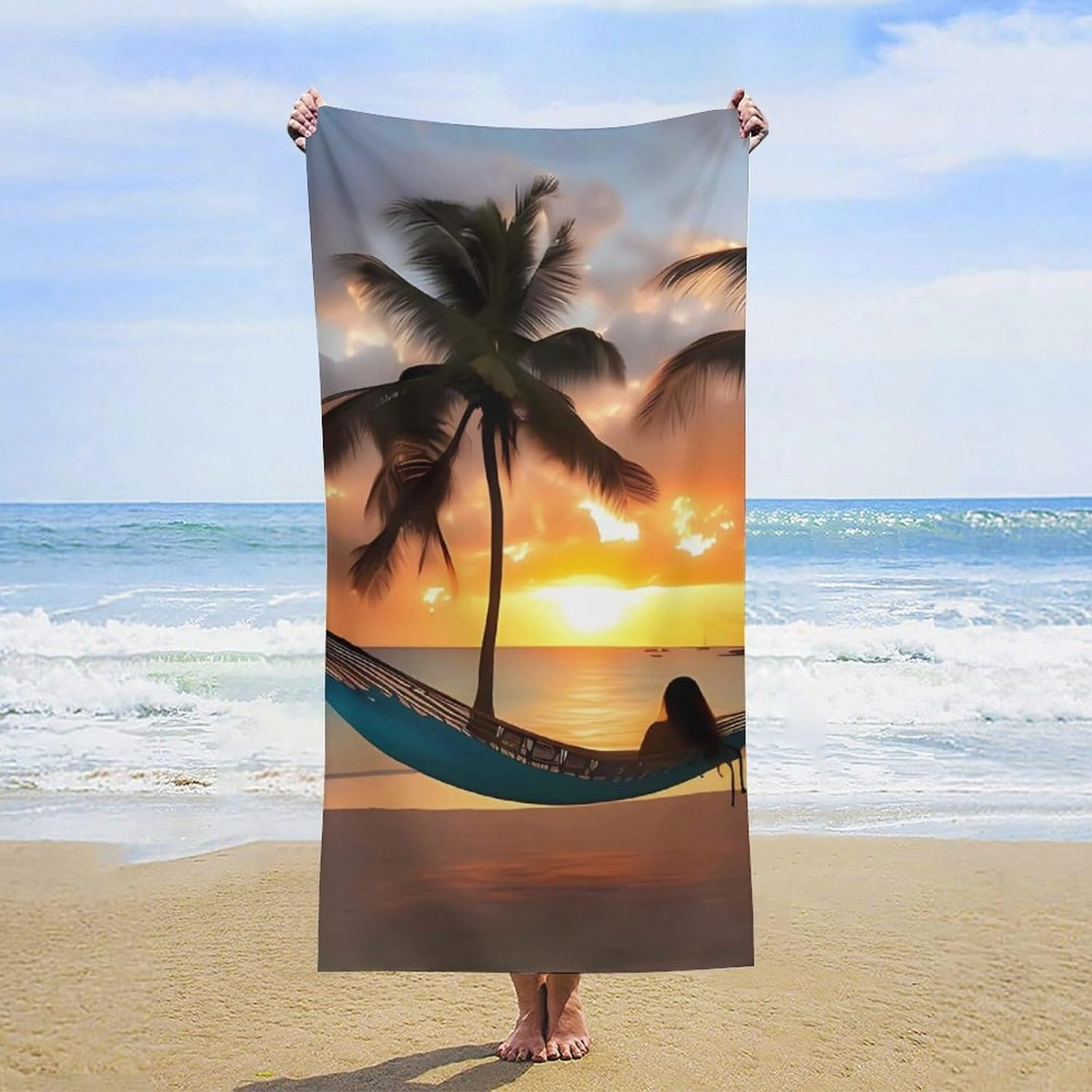 Coconut Beach Sunset Hammock Beach Towel 31x63 Inch - Oversized Sand-Free Swim Towel Ultra Quick-Dry Absorbent Bath Towels for Beach, Pool, Travel, Yoga - Lightweight & Compact for Adults Gift