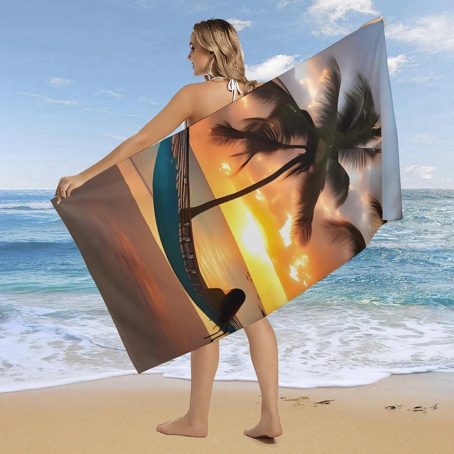 Coconut Beach Sunset Hammock Beach Towel 31x63 Inch - Oversized Sand-Free Swim Towel Ultra Quick-Dry Absorbent Bath Towels for Beach, Pool, Travel, Yoga - Lightweight & Compact for Adults Gift