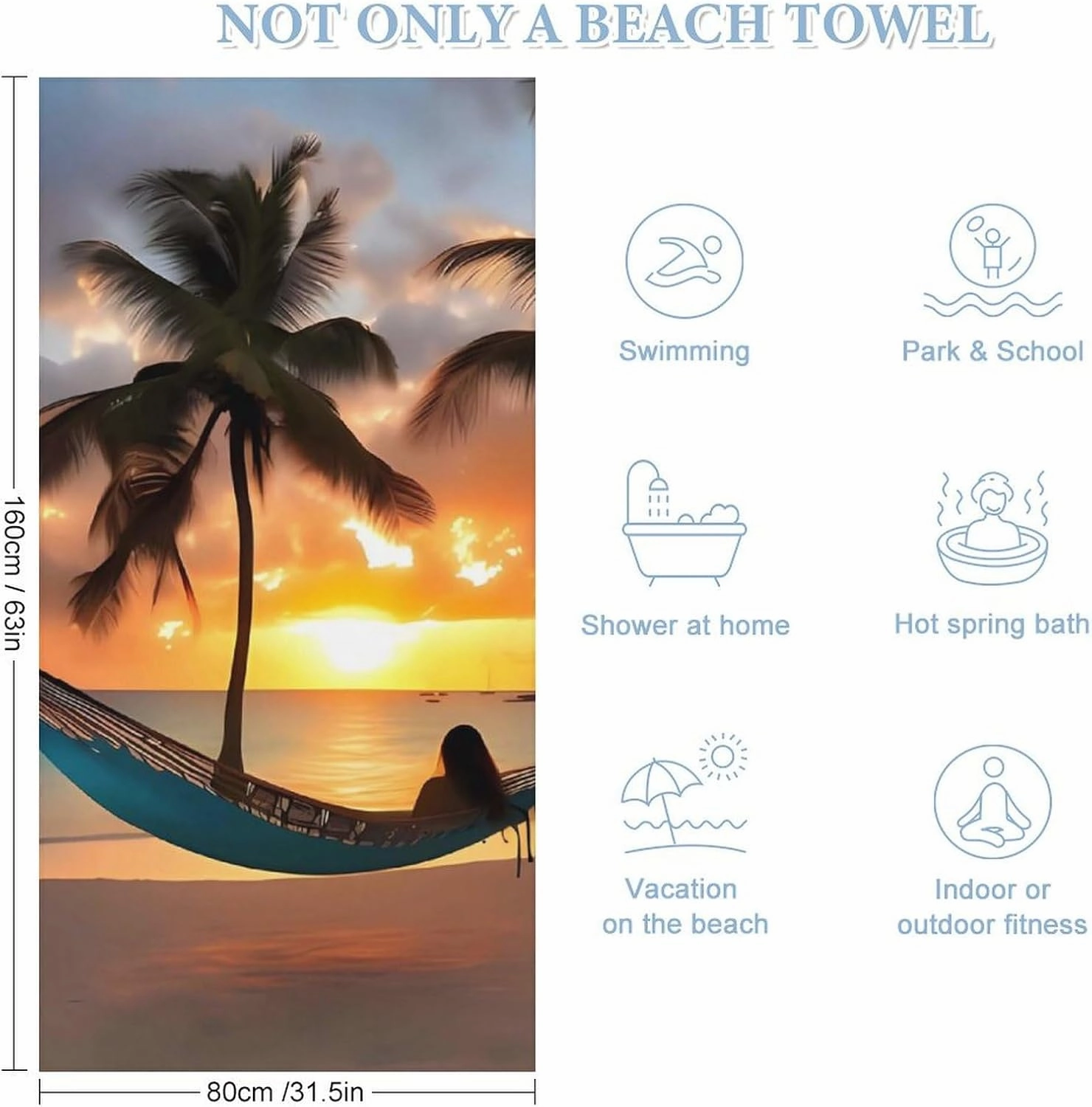 Coconut Beach Sunset Hammock Beach Towel 31x63 Inch - Oversized Sand-Free Swim Towel Ultra Quick-Dry Absorbent Bath Towels for Beach, Pool, Travel, Yoga - Lightweight & Compact for Adults Gift
