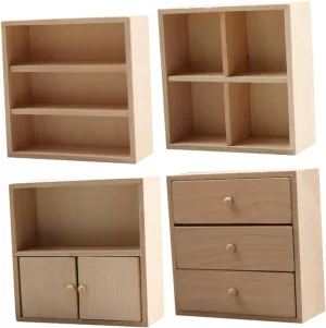 COHEALI 4pcs Miniature Wooden Dollhouse Furniture Realistic DIY Kitchen Bedroom Accessories Solid Dollhouse Miniatures for Creative Play Education Fun