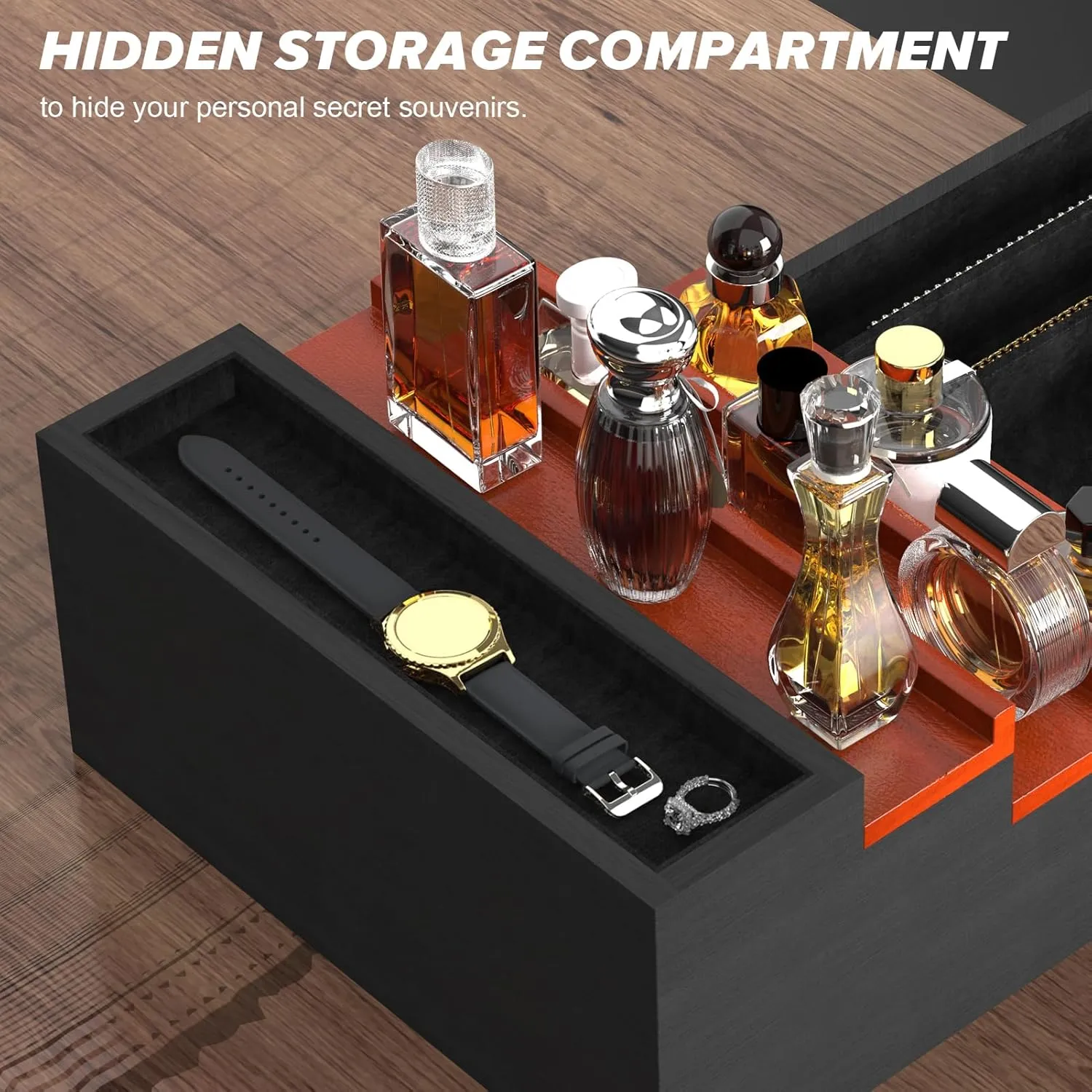 Cologne Organizer for Men, 4 Tier Perfume Stand, Cologne Shelf with Drawer and Hidden Compartment Perfume Display Holder, A Gift for Men