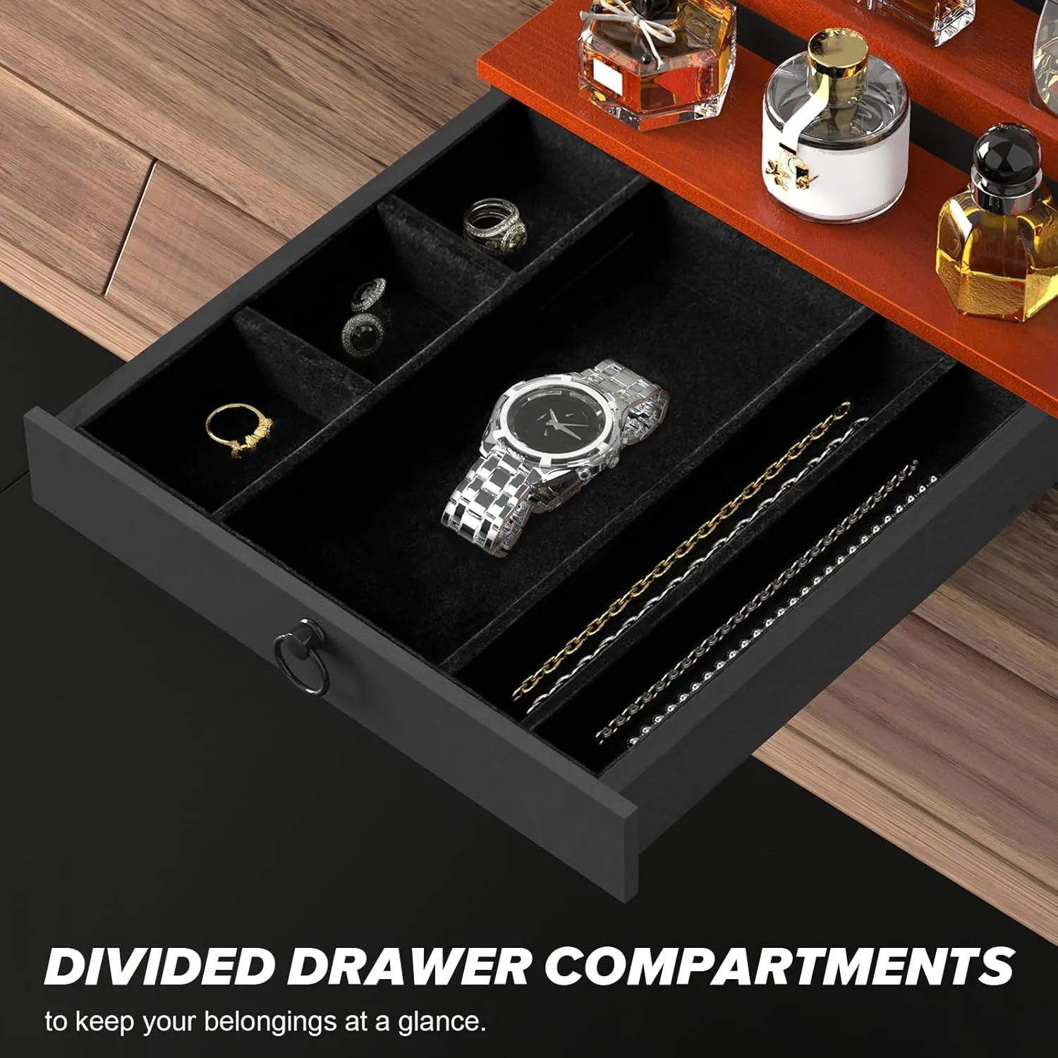 Cologne Organizer for Men, 4 Tier Perfume Stand, Cologne Shelf with Drawer and Hidden Compartment Perfume Display Holder, A Gift for Men