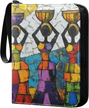 Colorful African Women 4 Pockets Trading Card Album Folder for Cards PU Cover Zip Card Binder with 400 Side Loading Pockets 3-Ring Card Collector Holder for Collectible Boys Girls Game Sports Cards