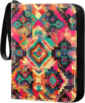 Colorful Aztec Geometrics Card Binder, 400 Pockets Card Holder with 50 Sleeves, Sturdy Card Holder Folders for Game Cards & Sports Cards