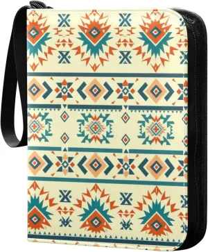 Colorful Aztec Pattern Card Binder, 400 Pockets Card Holder with 50 Sleeves, Sturdy Card Holder Folders for Game Cards & Sports Cards