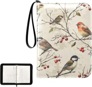 Colorful Birds Branches Card Binder 4 Pocket, Trading Card Holder Fits 400 Game Cards with 50 Removable Sleeves, MTG Card Case Standard Size
