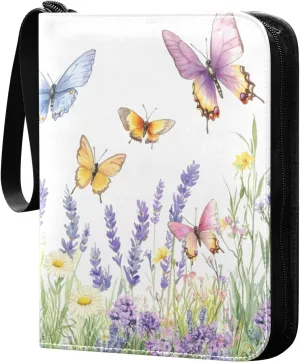 Colorful Butterflies Card Binder 4-Pockets, 400 Pockets Card Holder with 50 Removable Sleeves, Trading Card Collector Zipper Album Holder, Collector Album