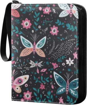 Colorful Butterfly Flower Art Card Binder, 400 Pockets Card Holder with 50 Sleeves, Sturdy Card Holder Folders for Game Cards & Sports Cards
