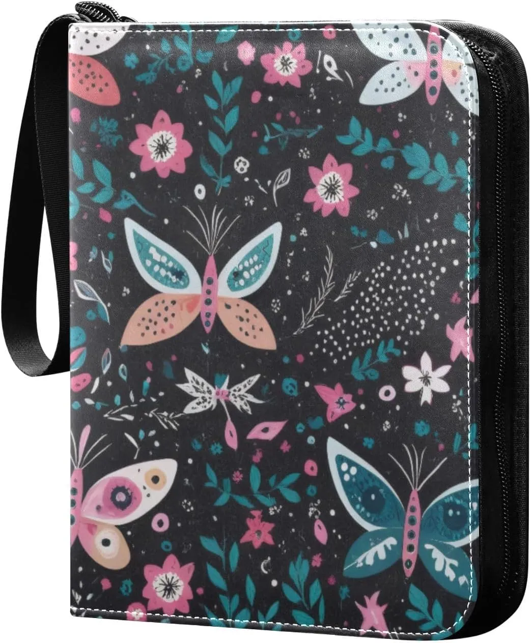 Colorful Butterfly Flower Art Card Binder, 400 Pockets Card Holder with 50 Sleeves, Sturdy Card Holder Folders for Game Cards & Sports Cards