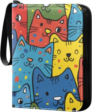 Colorful Cartoon Cats Card Binder, 400 Pockets Card Holder with 50 Sleeves, Sturdy Card Holder Folders for Game Cards & Sports Cards