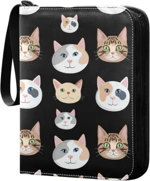 Colorful Cat Faces Card Binder 4-Pockets, 400 Pockets Card Holder with 50 Removable Sleeves, Trading Card Collector Zipper Album Holder, Collector Album