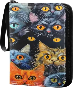 Colorful Cats Collectible Trading Card Albums,4-Pocket Card Binder with 50 Removable Sleeves with Zipper Game Card Collection Binder Album Holder