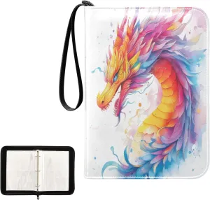 Colorful Chinese Dragon Card Binder 4 Pocket, Trading Card Holder Fits 400 Game Cards with 50 Removable Sleeves, MTG Card Case Standard Size