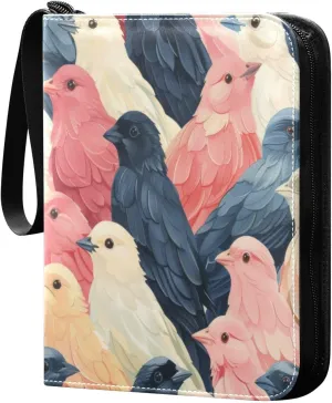 Colorful Cute Birds Card Binder 4-Pocket, 400 Pockets PU Waterproof Zippered Collector Card Album with 50 Removable Sleeves for Trading, Game Cards