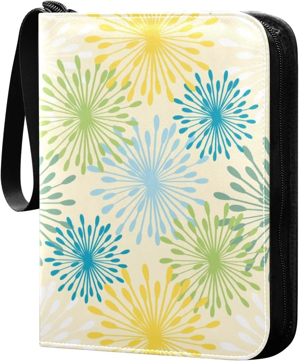 Colorful-dandelions-pattern Card Binder 4 Pocket, Fits 400 Cards,Trading Card Binder with Sleeves, Waterproof Sports Card Binder with Zip Collectible Trading Card Albums for Collectible Game Cards MTG