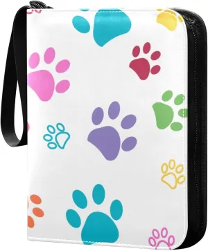 Colorful Dog Paw Pattern Card Binder 400 Pockets 3 Ring Trading Card Album with PU Leather Cover and Zipper