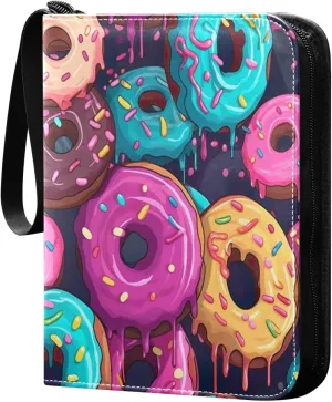 Colorful Donuts Card Binder with Double Sided PU Leather Holder Albums Book with 400 Pockets for Collectible Trading Card Games Card