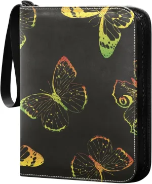 Colorful-drawn-butterflies Texture Game Sports Cards Card Binders 4 Pocket - Hold 400 Game Cards, Waterproof Wear-resistant Trading Card Albums Collection Book Holder for Boys Girls