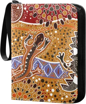 Colorful Ethnic Australian Animals Card Binder 400 Pockets 3 Ring Trading Card Album with PU Leather Cover and Zipper