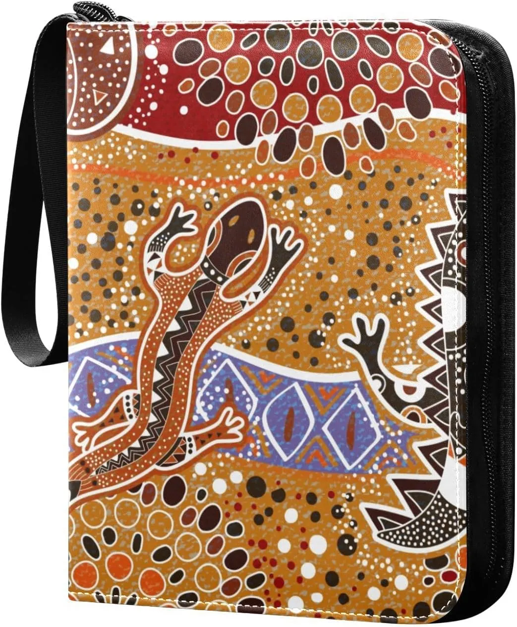 Colorful Ethnic Australian Animals Card Binder 400 Pockets 3 Ring Trading Card Album with PU Leather Cover and Zipper