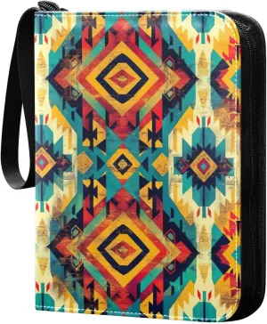 Colorful Ethnic Geometric Card Binder, 400 Pockets Card Holder with 50 Sleeves, Sturdy Card Holder Folders for Game Cards & Sports Cards