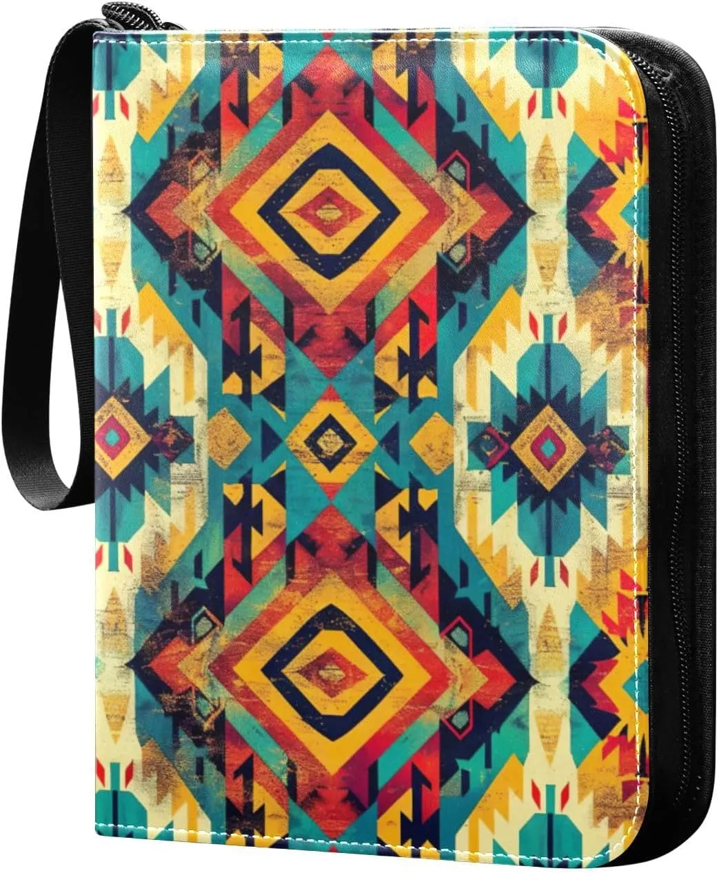 Colorful Ethnic Geometric Card Binder, 400 Pockets Card Holder with 50 Sleeves, Sturdy Card Holder Folders for Game Cards & Sports Cards