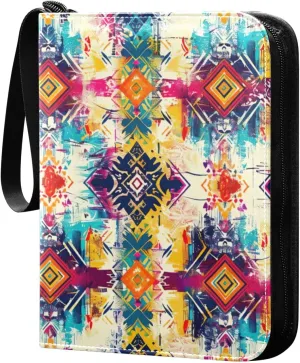 Colorful Ethnic Pattern Card Binder, 400 Pockets Card Holder with 50 Sleeves, Sturdy Card Holder Folders for Game Cards & Sports Cards