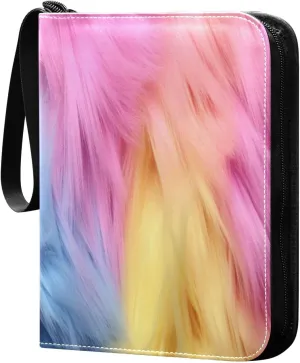 Colorful Feather Card Binder with 50 Removable Page Sleeves PU Leather Collectible Trading Card Albums Book with Zipper for Games Card,Baseball Cards