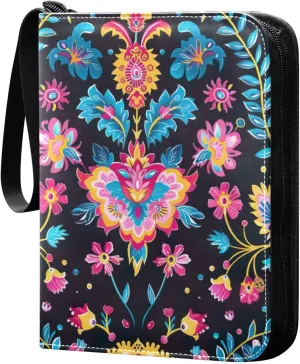 Colorful Floral Pattern Card Binder, 400 Pockets Card Holder with 50 Sleeves, Sturdy Card Holder Folders for Game Cards & Sports Cards