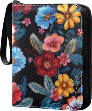 Colorful Floral Pattern Card Binder, 400 Pockets Card Holder with 50 Sleeves, Sturdy Card Holder Folders for Game Cards & Sports Cards