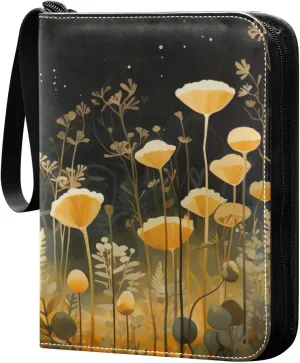 Colorful Flowers Collectible Trading Card Albums,4-Pocket Card Binder with 50 Removable Sleeves with Zipper Game Card Collection Binder Album Holder