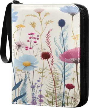 Colorful Flowers Collectible Trading Card Albums,4-Pocket Card Binder with 50 Removable Sleeves with Zipper Game Card Collection Binder Album Holder