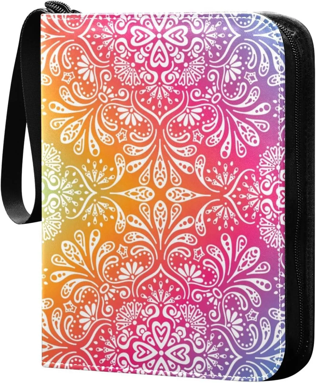 Colorful-flowers-leaves-print Card Binder 4 Pocket, Fits 400 Cards,Trading Card Binder with Sleeves, Waterproof Sports Card Binder with Zip Collectible Trading Card Albums for Collectible Game Cards M