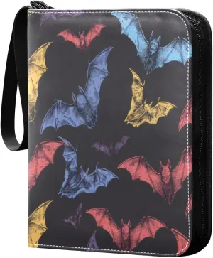 Colorful Flying Bats Card Binder 4-Pocket, 400 Pockets PU Waterproof Zippered Collector Card Album with 50 Removable Sleeves for Trading, Game Cards