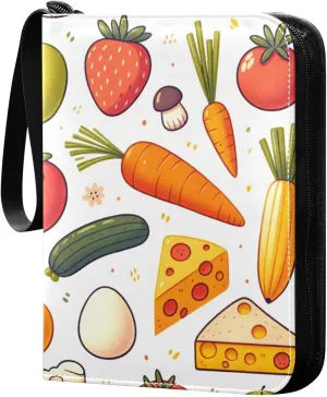 Colorful Fruit and Vegetables Card Binder 4-Pockets, 400 Pockets Card Holder with 50 Removable Sleeves, Trading Card Collector Zipper Album Holder, Collector Album